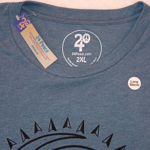 Long-sleeved Tshirt 2XL Mountain Graphics Brand 24Peace.com Color Teal Blue NWT - Picture 5 of 7